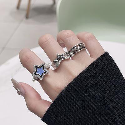 Vintage Star Metal Opening Ring Women'S Retro Y2K Index Finger Ring Niche Design Sense High-End Ring Tide