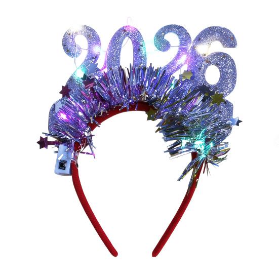 Hair Hoop 2026 Shiny Sequin Headband Elastic Festive Hairband with Plush Ribbons Colorful New Year Party Accessory