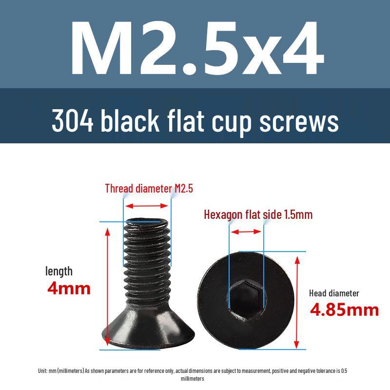 Yigu Black 304 Stainless Steel Extended Flat Head Hex Socket Screws (M2, M3, M4)