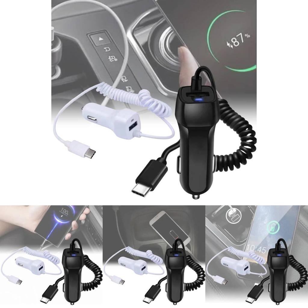 High Power Type-c Car Charger With Built-in Cable 5v3a Fast Charging For Usb Devices