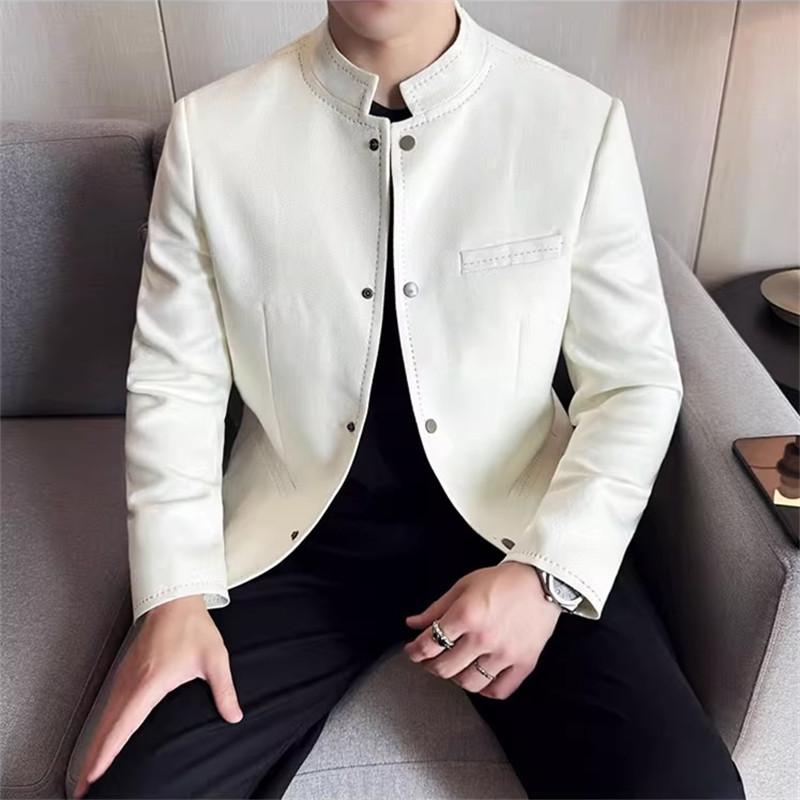 Autumn Winter Chinese Style Blazer Men Fashion Stand Collar  Slim Fit Suit Jacket