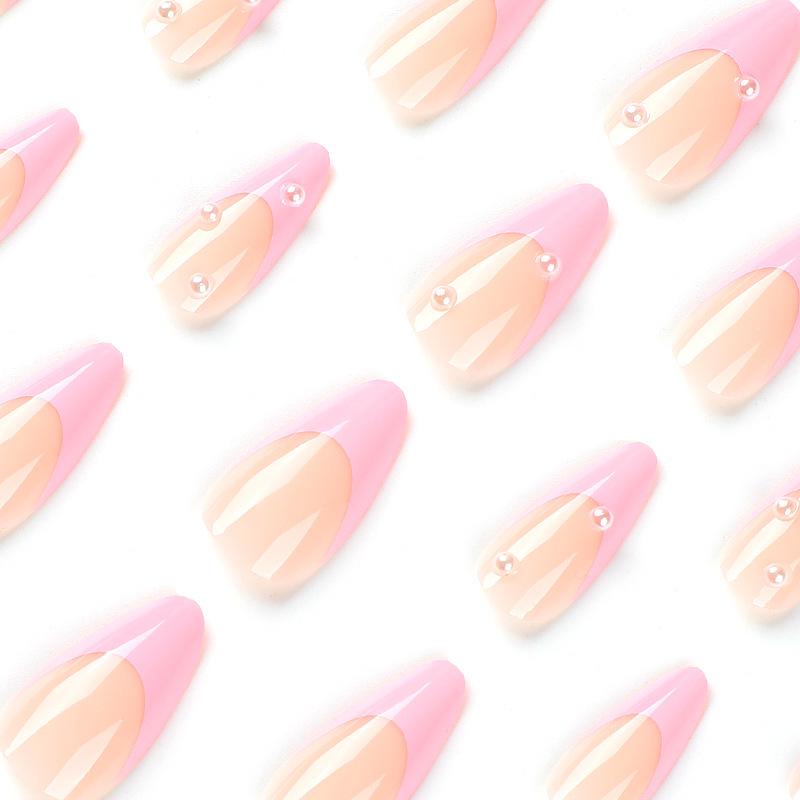 French Pink Pearl Edge Detachable Press-on Nails - Sweet & Cool Style Nail Tips (Finished Product)