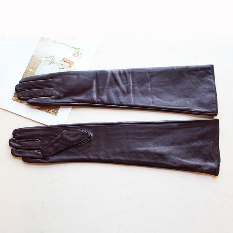 Long Leather Gloves for Women With Colorful Sheepskin Velvet Lining Fashionable Autumn and Winter Warm and Sunscreen Gloves