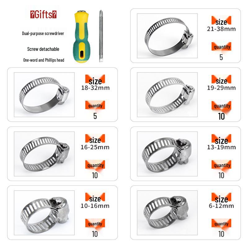 60-teiliges Set: 304 Edelstahl Amerikanische Schlauchschellen (6-38mm)