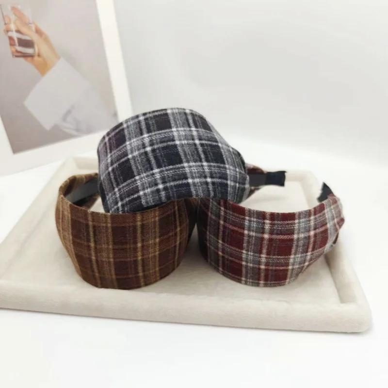 7.5 Wide-brimmed Plaid Headband  Winter Short Plush  Hairband  Makeup  Covering White Hair Headbands for Women Diadema Mujer
