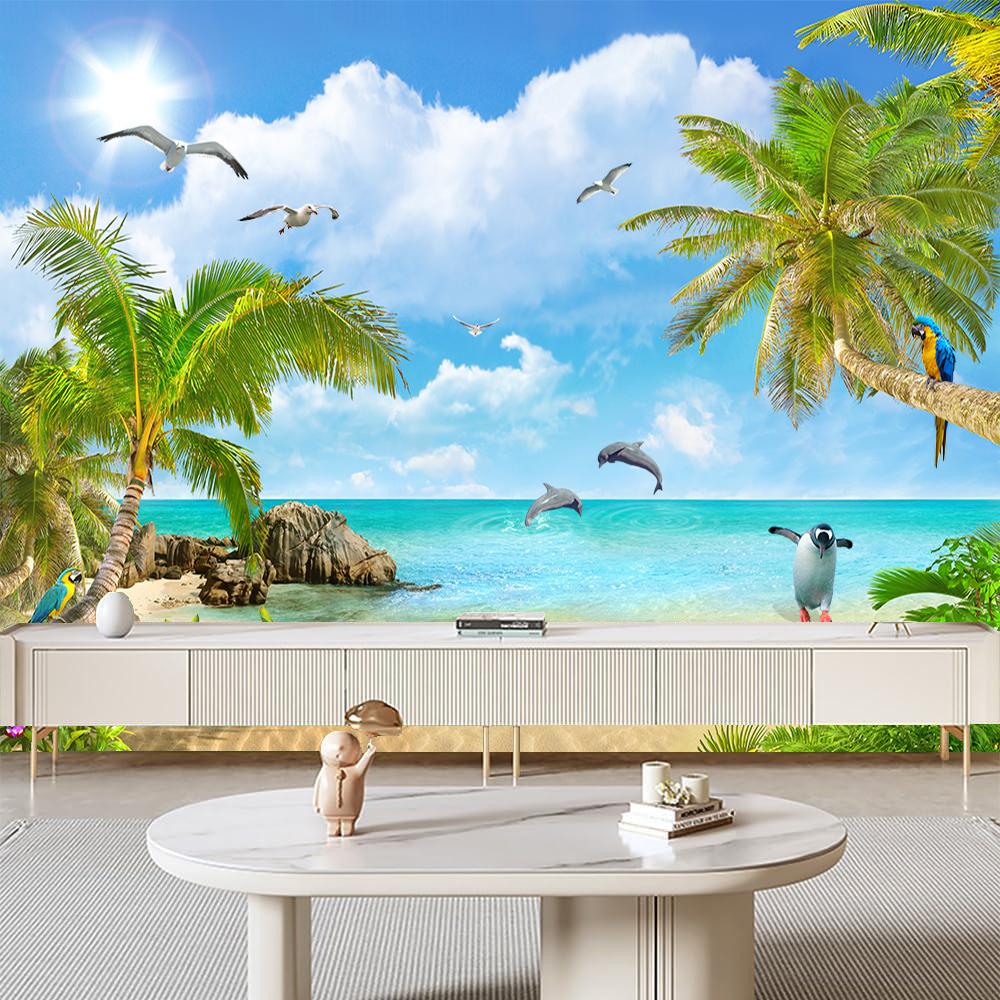 3d Coconut Palm Wall Murals Beach Wallpaper For Walls Living Room Bedroom Summer Scenery Beach Mural