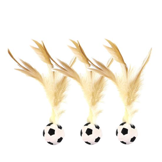 1 Pc/3 Pcs Interactive Feather Ball Toy Mini Bouncy Basketball Soccer Baseball with Feather Pet Training Catcher Toy for Indoor Cats
