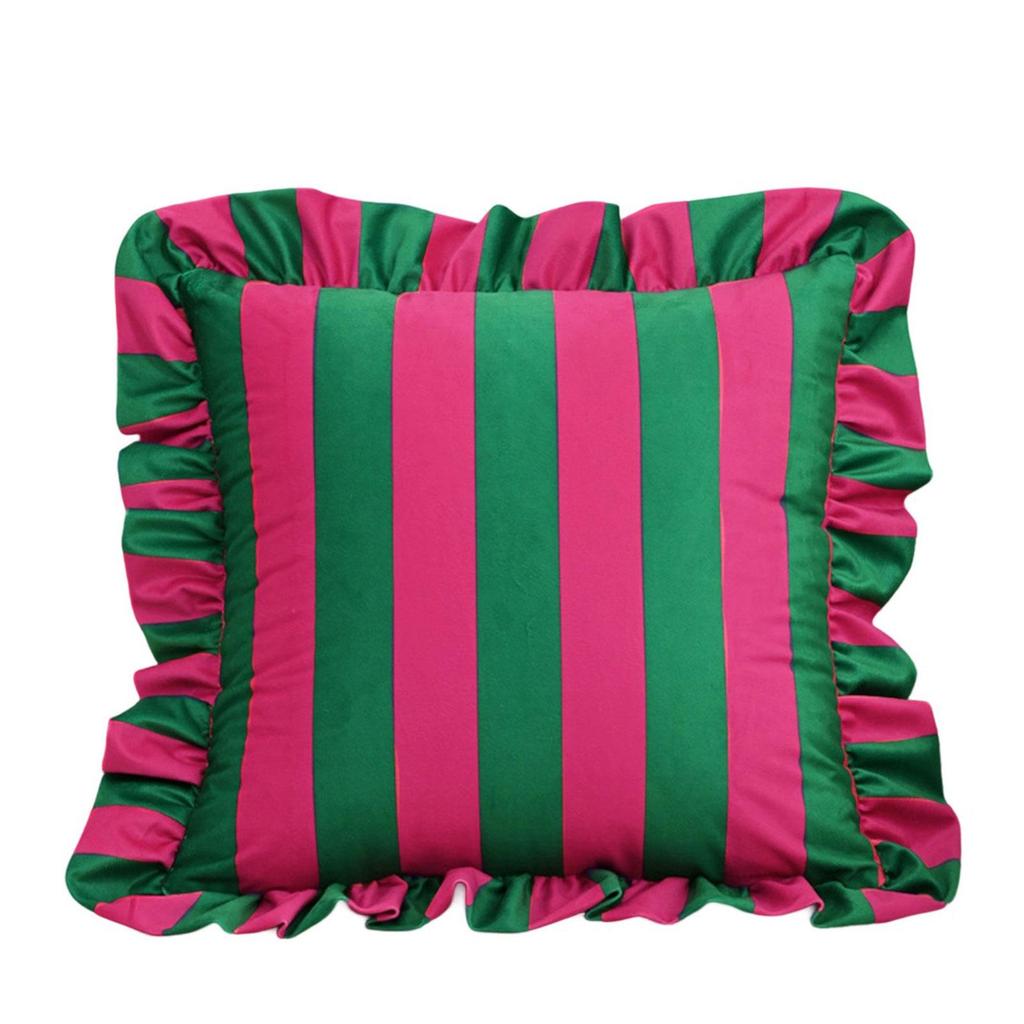 Stylish Square Pillow Cover With Ruffled Trim and Striped Pattern Design Throw Cushion Case For Sofa Bedroom Decors