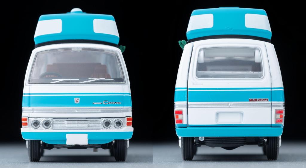 TOMYTEC Tomica Limited Vintage Neo Scale Nissan Caravan 1973 Finished Product 1/64 LV-N312a Camper, White/Light Blue, Model,