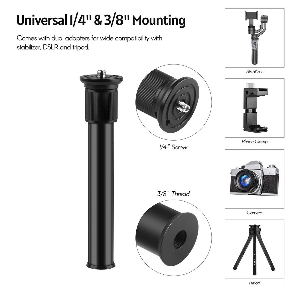 Extendable Aluminum Alloy Extension Pole Rod 19 31cm Universal 1 4 inch 3 8 inch Interface with 2pcs 1 4 to 3 8 Adapter