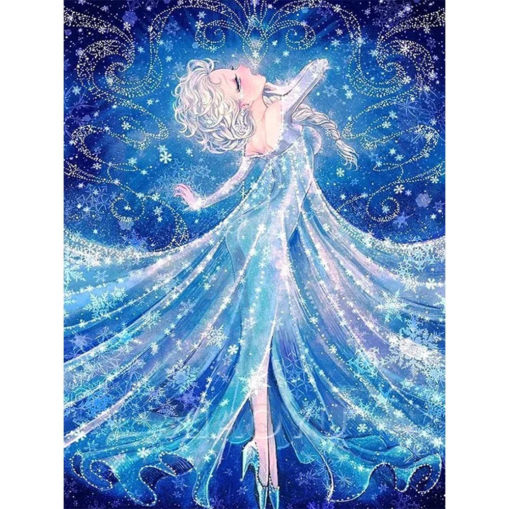 Disney 5D DIY Diamond Painting Decorations Elsas Magic Blossom Theme Illustration Diamond Embroidery and Rhinestone Cross Stitch Set Handmade Round 20x30cm