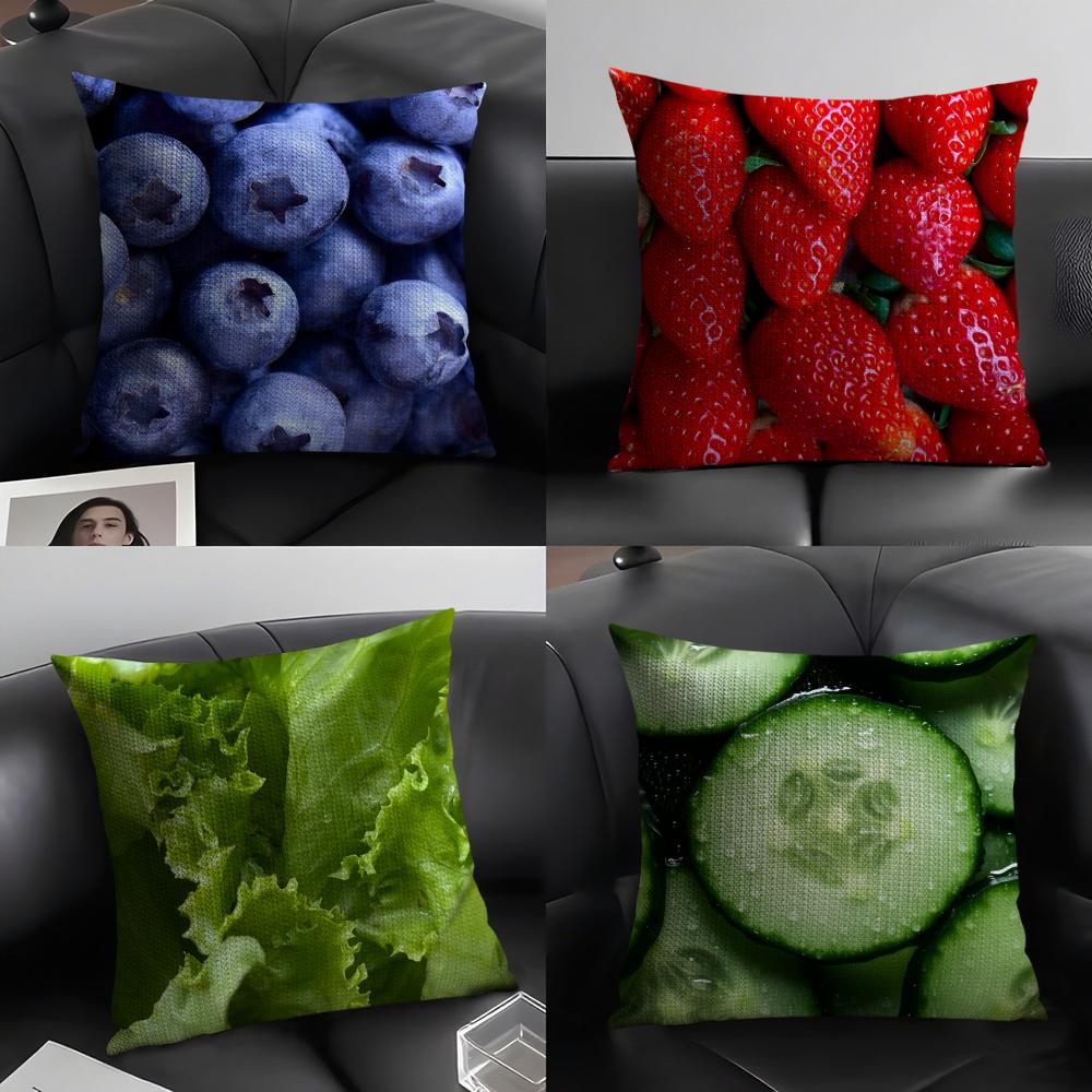 1PC Fresh Food Anime Health Cushion Cover Natural Linen Organic Fabric DoubleSided Printing Sofa Home Decor Gift Pillow Case