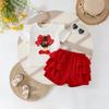 Girls Printed Sleeve T-Shirt + Ruffle Skirt Two-Piece Set
