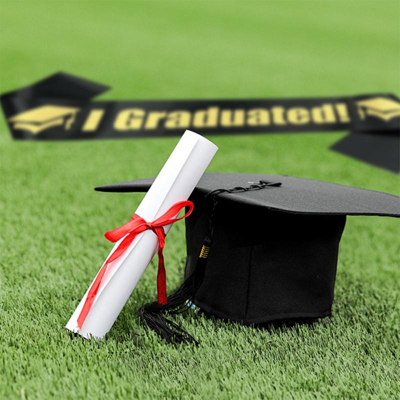 1/2/3Pc Class Of 2026 Black Golden Satin Sash Bachelor Cap With Tassel Graduation Shoulder Strap Congrats Grad Party Photo Props