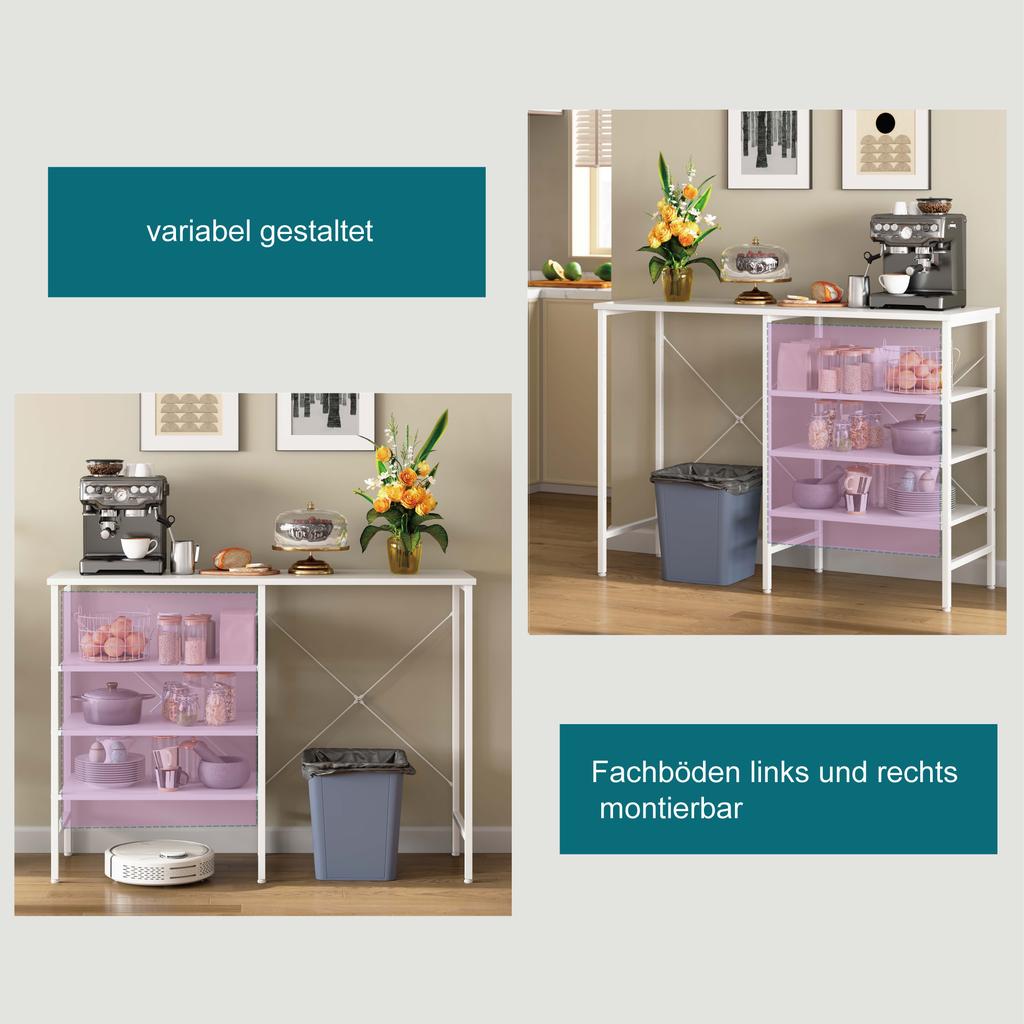 Storage Table, Combinable Organizer Table with White Metal Frame & Top, Flexibly Mountable for Kitchen, Living Room, Basement & Garage, 120x40x85.5cm