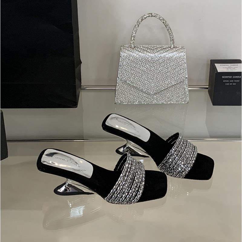 Rhinestones with sandals for women, new high-heeled suede temperament wedge-heeled cool slippers