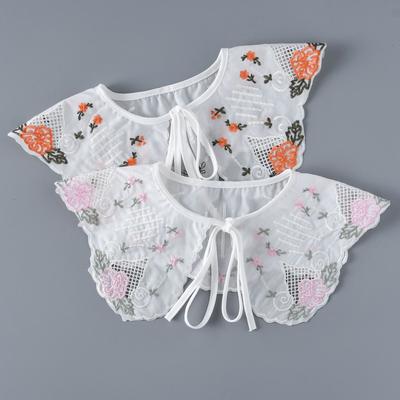 Women Embroidery Floral Lapel Blouse Top Detachable Collar Shawl Female Vintage Shirt False Tie Fake Collar Accessories