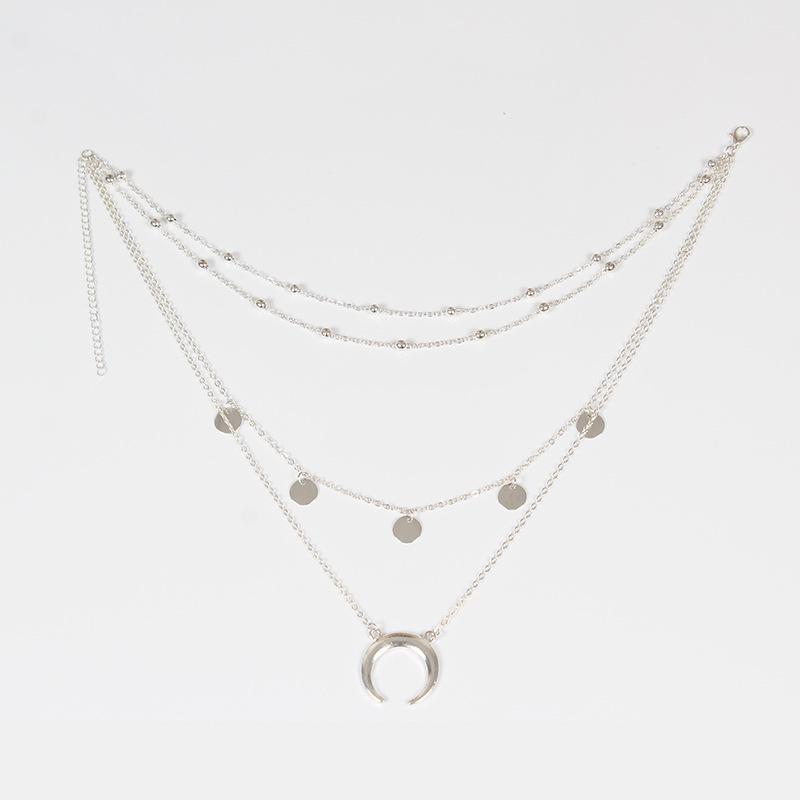 

New Trend Fashion Metal Sequin Moon Pendant Layered Necklace срібний