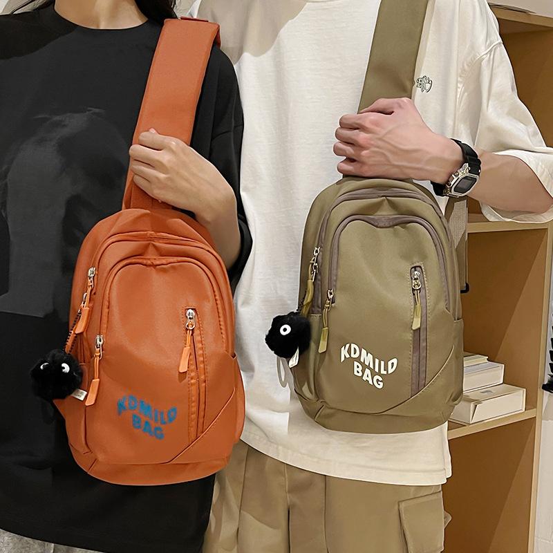 Men's Solid Color Chest Bag Women's Crossbody Bag Outdoor Letter Travel Bag Large Capacity Lightweight Couple Bag