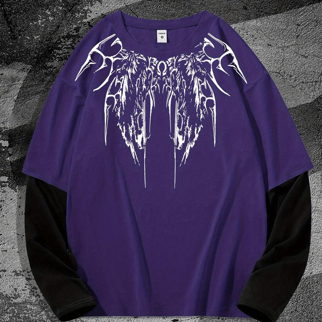 Y2K High Street Hip-Hop Dark Style Print Long-Sleeve T-Shirt, a Trendy Casual Style for Everyday Wear, Perfect for Street Fashion Enthusiasts