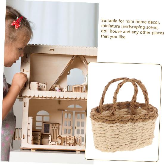Totority Miniature Woven Basket for Dollhouse Realistic Handheld Prop for Home Decor Crafts and Photography Mini House Supplies Color