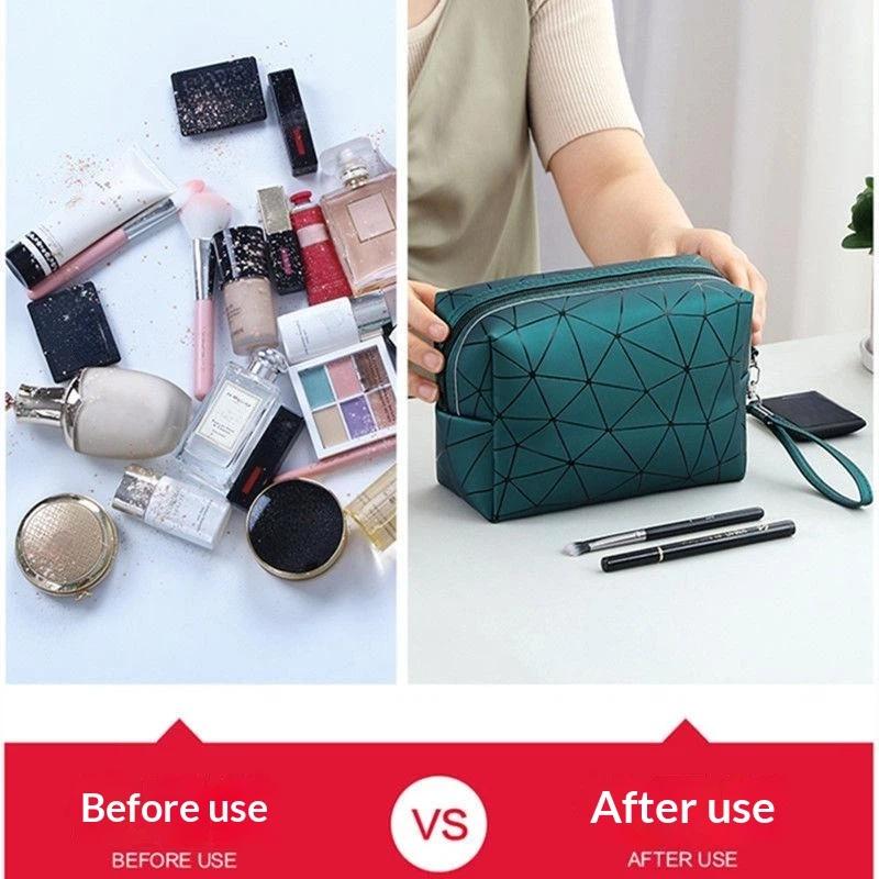 Geometric Pattern Cosmetic Bag Waterproof Portable Handheld Makeup Pouch Large Capacity Storage Organizer For Women Gifts