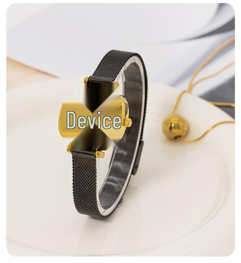 Sleek Black Gold Small Square Quartz Watch, Versatile Steel Band, Waterproof Casual Design
