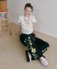 Tusyesongjeu Black Flower Print Wide Jogger Pants