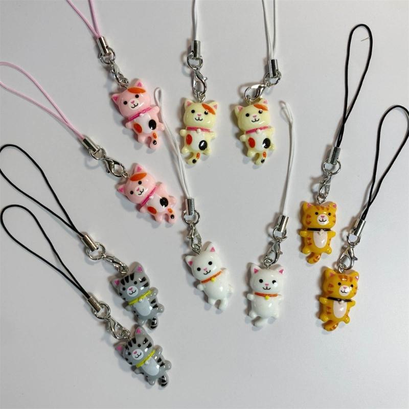 Cute Cat Pendant Phone Chain Strap Lanyard Kitten Keychain Backpack Ornaments