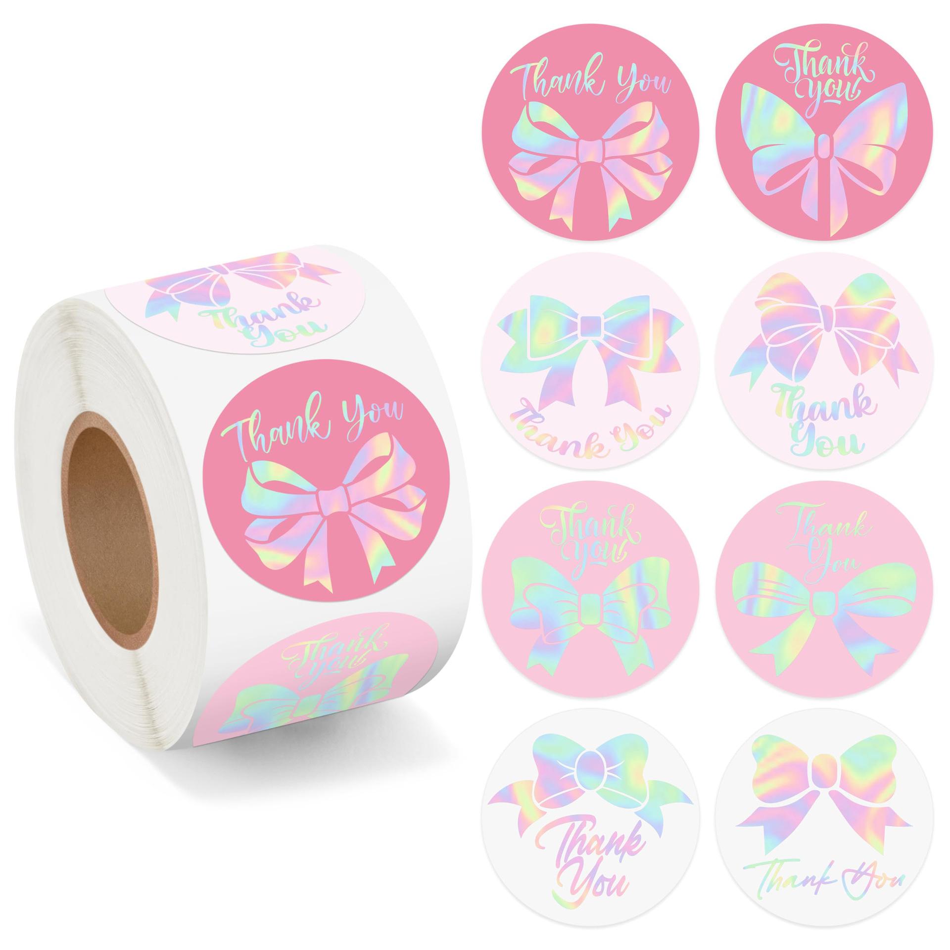 100-500pcs Holographic Pink Bow Tie Stickers Thank You Birthday Wedding Party Gift Wrapping Label Scrapbook Stationery Stickers