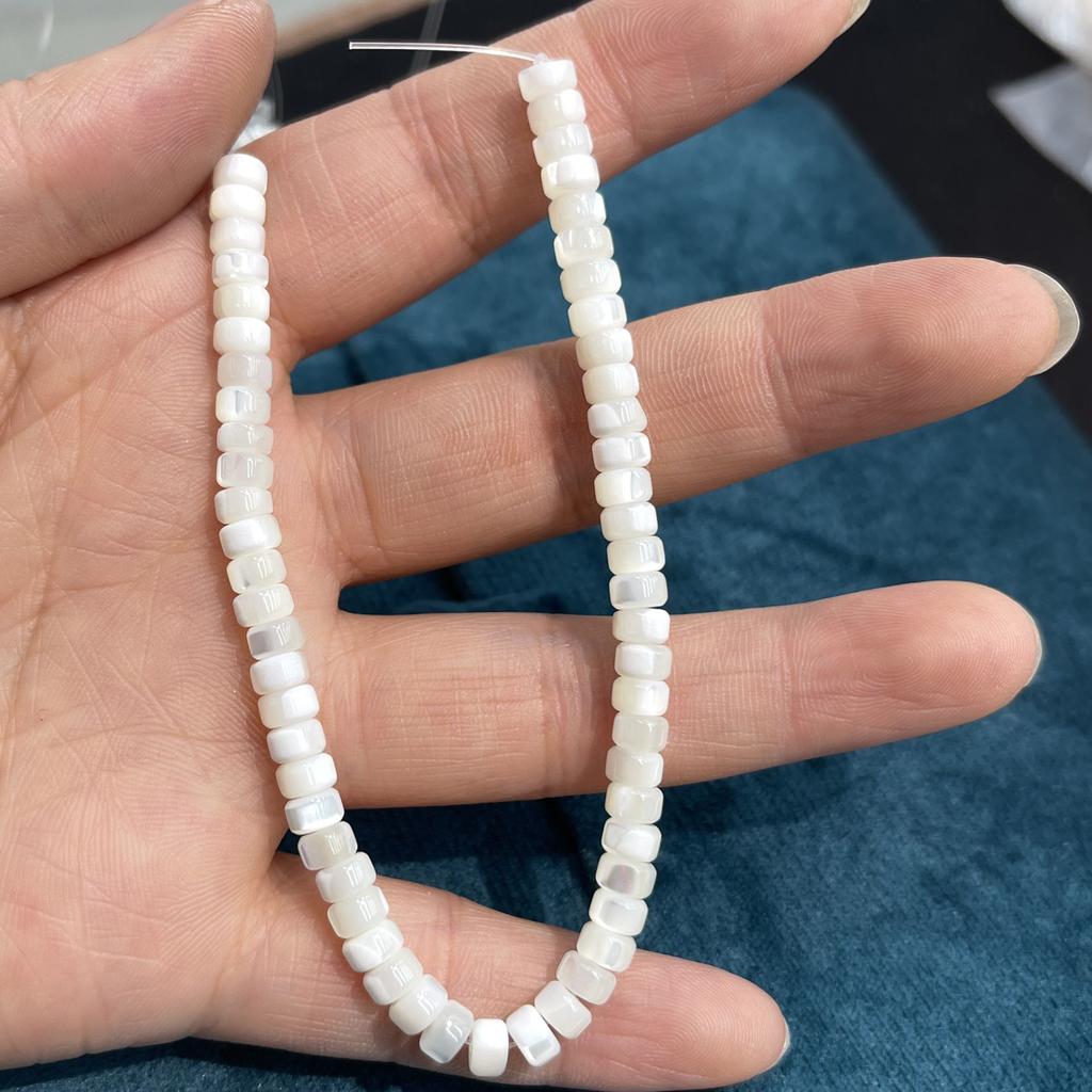 3x5mm Natural White Trochus Shell Flat Round Disc Beads 18cm Single Strand Loose Shell Beads for DIY Jewelry Making