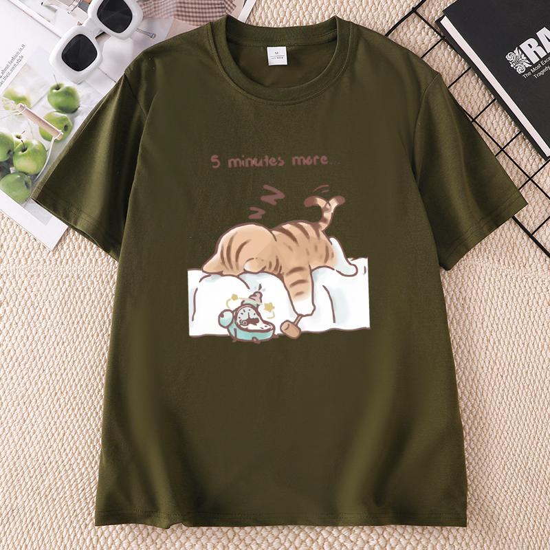 Funny Cat That Always Wants To Sleep Prints T Shirt ONeck Soft Loose Tee Tops Basic Unisex Clothes Casual Short Sleeve Tees