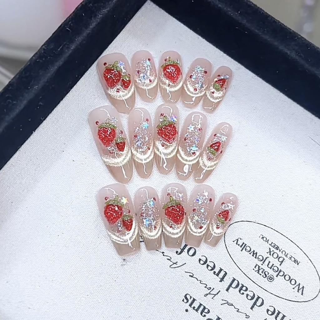 Pure Hand-made Pinching Craftsmanship Cute Strawberry Three-dimensional Hand-painted Big Strawberry Cat Eye Pure Desire Nail Art Sticker