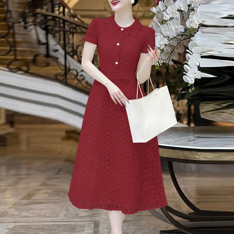 ZANZEA Women Casual Turn Down Collar Short Sleeve Patchwork Lace Dress