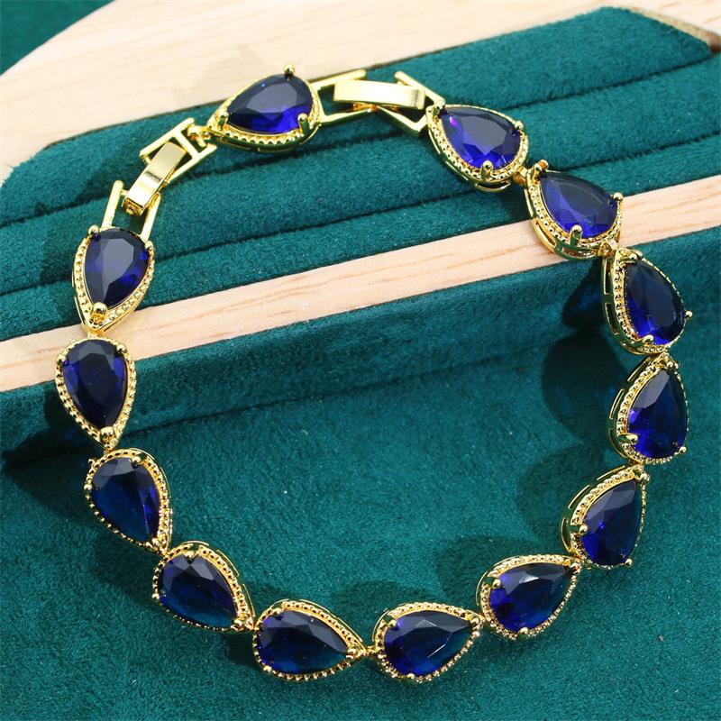 Diamond-studded Zircon Lady Jewelry Set European and N Style Jewelry Necklace Gemstone Set Earrings Retro Blue Set