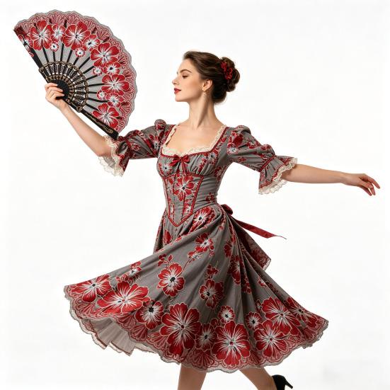 Floral Print Folding Fan Chinese Style Plastic Ribs Hand Held Fan Portable Summer Cooling Fan Dance Performance Party Props
