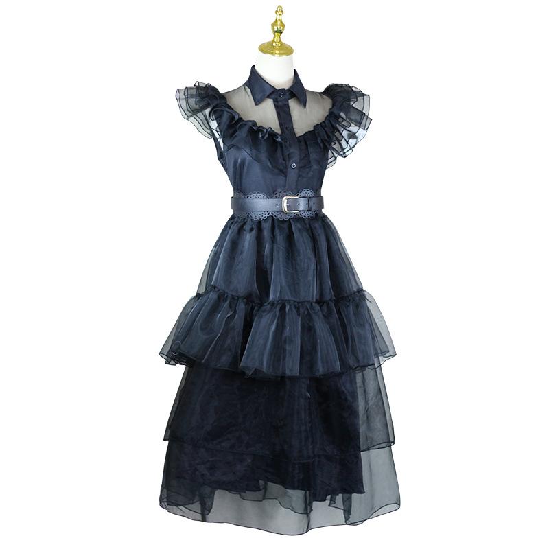 Adams Family Wednesday Dance Dress Cosplay Costume Gothic Long Dress Halloween Role Play Outfit