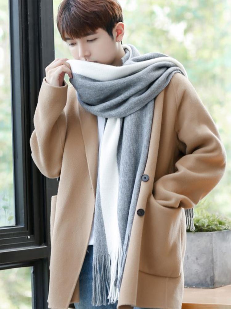 New Fashion Men'S Winter Korean Version Of The Wild Simple New Men'S Scarf Knitted Long Section Young People Students Scarf