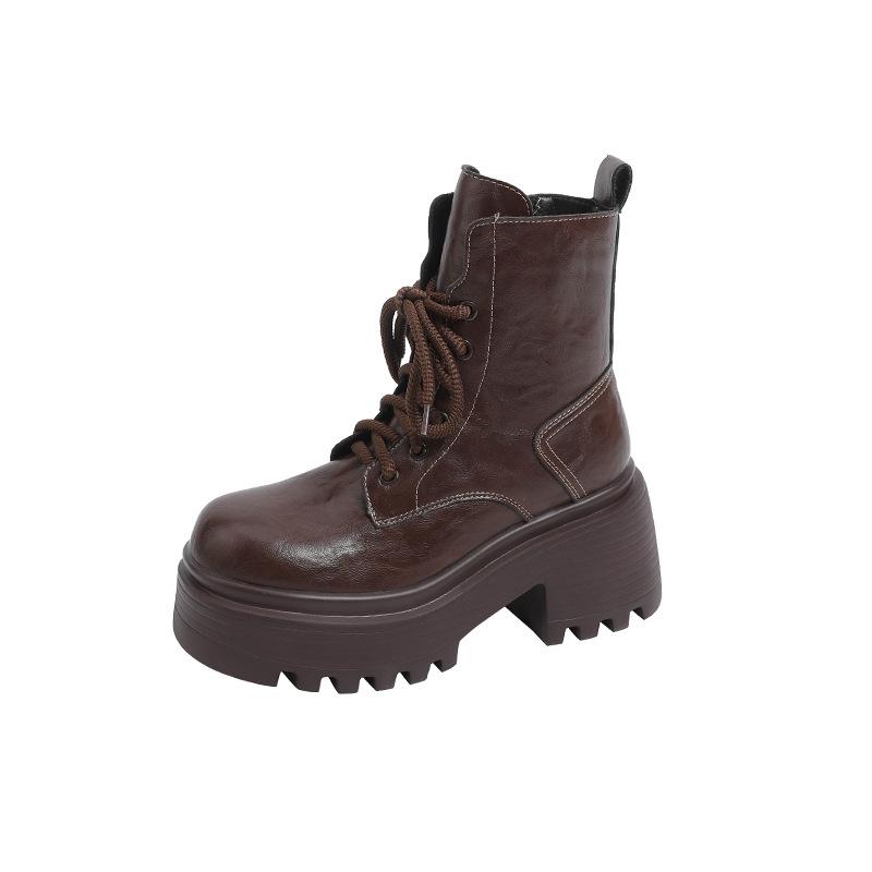 Small inner height increase Martin boots women's autumn and winter velvet thin thick-soled thick-heeled short boots British high-heeled thin boots