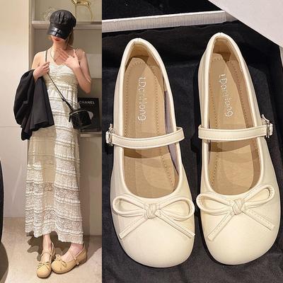 Versatile Thick Heel Mary Jane Shoes Female Bow Fairy Super Soft Small Single Shoes Gentle French Round Head Retro