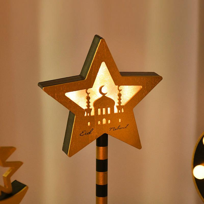 Eid Mubarak Mond Stern Lampe Holz Ornament 2025 Ramadan Kareem Heim Tisch Dekoration LED Licht Laterne Islamische Muslimische Party Geschenk