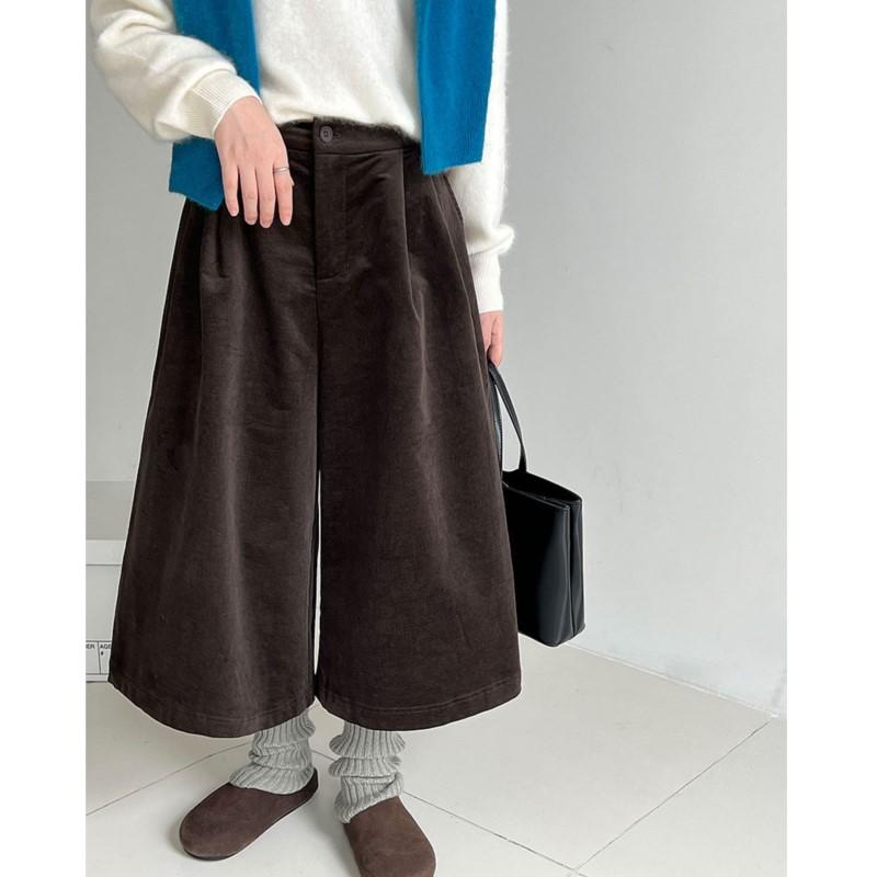 Johnature Simple Comfortable Corduroy High-waisted Vintage Mid-length Pants For Women Loose Wide-leg Pants Autumn Winter