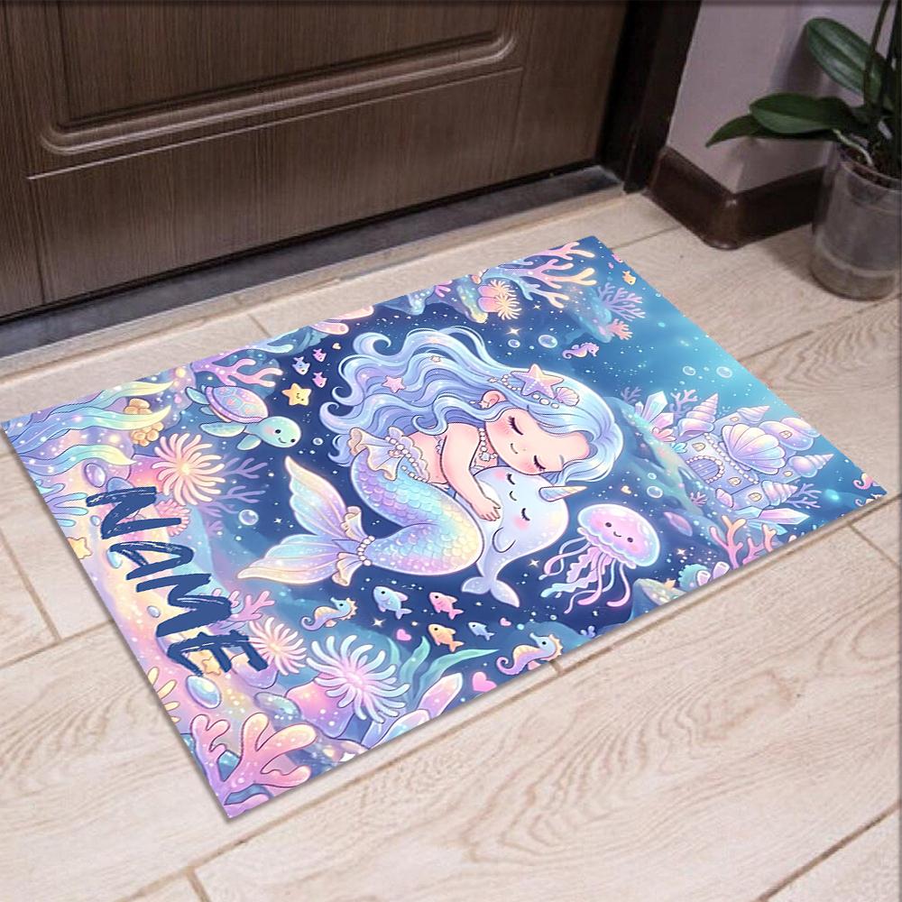 Custom Name Mermaid Printed Carpet,Rug for Office Chair Living Room Bedroom Kitchen Room Decor Gifts.