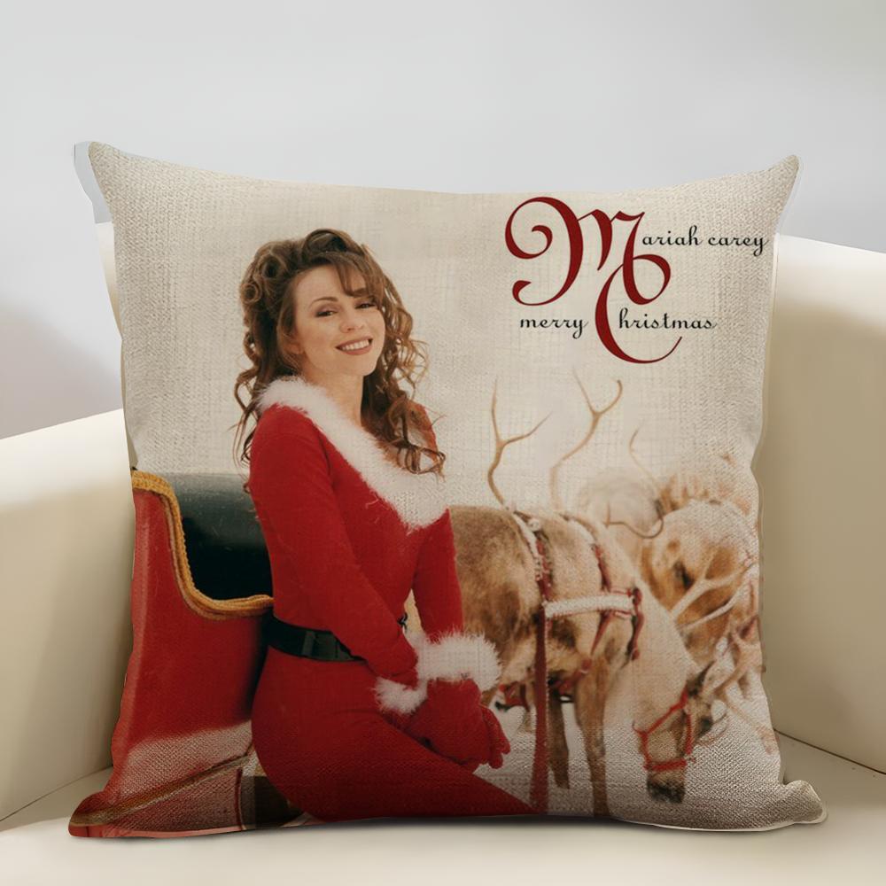 MariaCarey Christmas Song Cushion Household Decoration Linen Sofa Cushion Cover: Skin-Friendly & Breathable