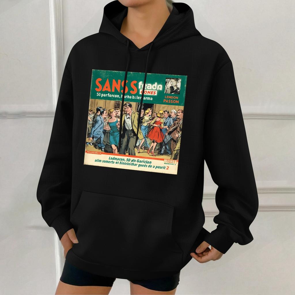 Damode Retrotryckt Ledig Huvtröja med Fickor