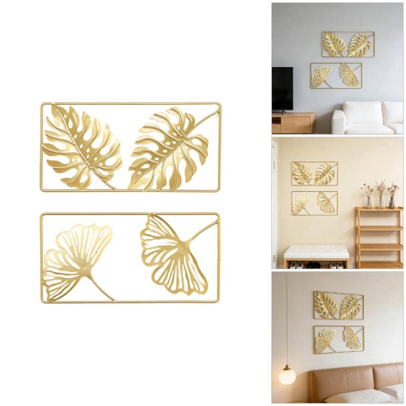 2Pcs Modern Scandinavian Wall Art Metal Monstera Leaf Decoration Wall Hanging For Home Office Indoor Wall Decors