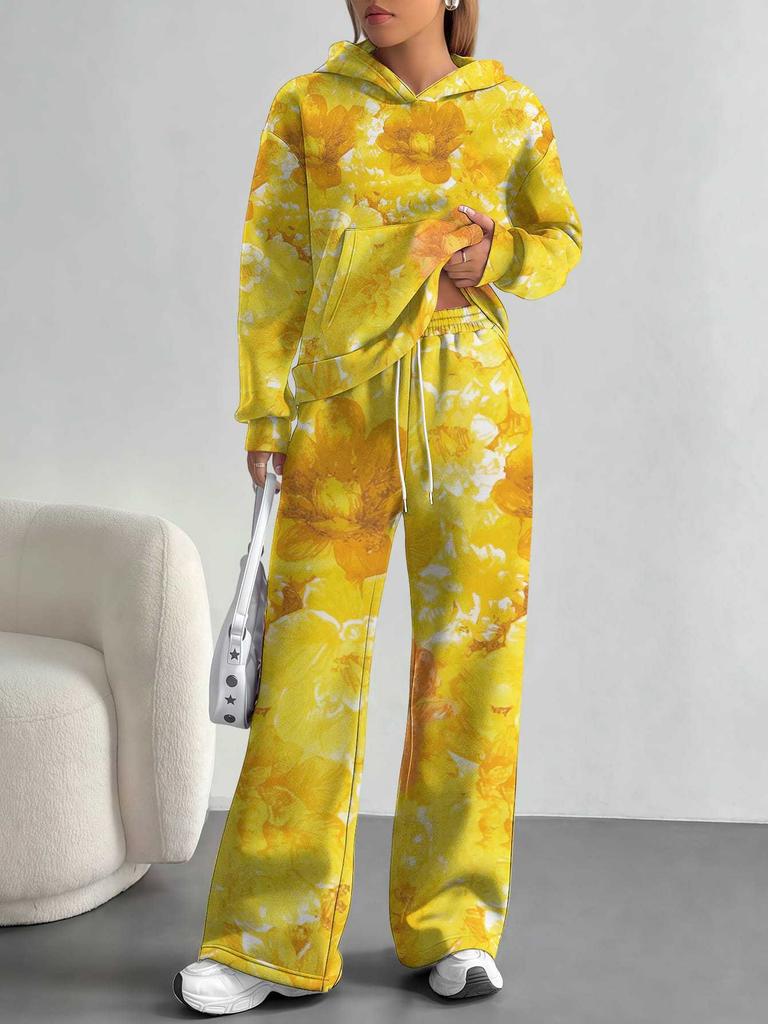 Gradual Change European And American Autumn And Winter Casual Long-Sleeved Suit Women'S Hooded Sweater Trousers Two-Piece Set