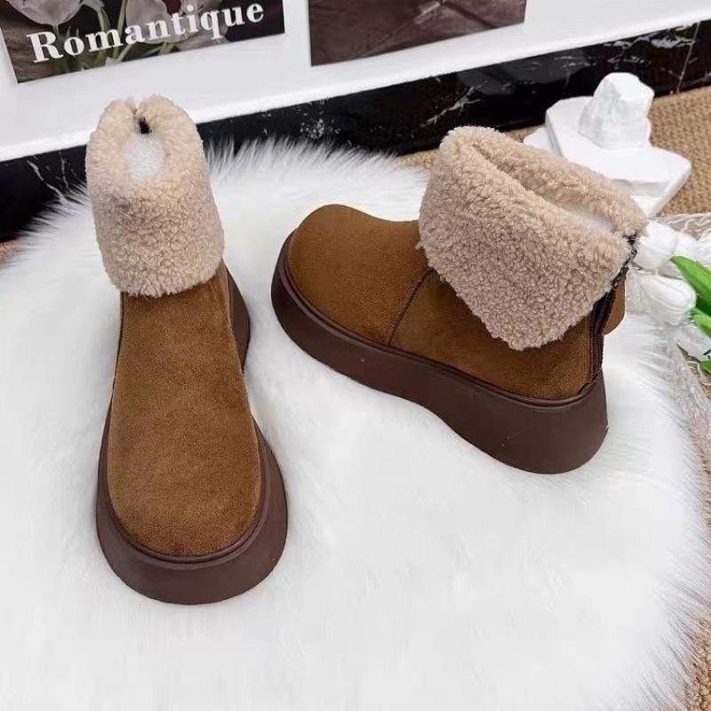 Winter Chunky Platform Heels Women Snow Boots Concise Height Increase Shoes Warm Cotton Short Booties Shoes Zapatos Mujer