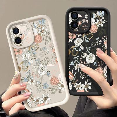 Luxury Flowers Pattern Phone Case For iPhone 16 16e 15 14 13 12 Pro Max Plus 11 Clear TPU Shockproof Cover