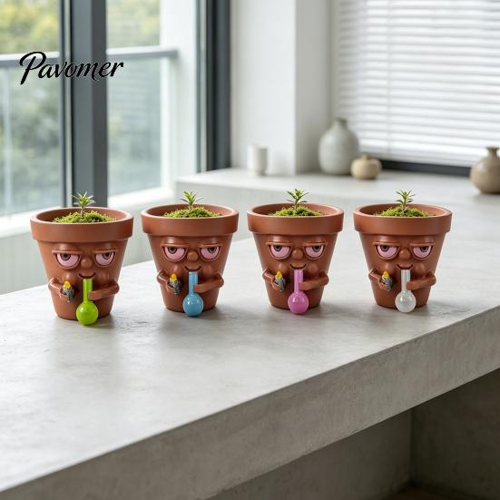 Balkon Pflanzer Lustiges Gesicht Pflanztopf, Schrulliger Harz Kopf Blumentopf, Kleiner Kaktus Langlebiger Garten Topf Behälter mit Drainage für Innen